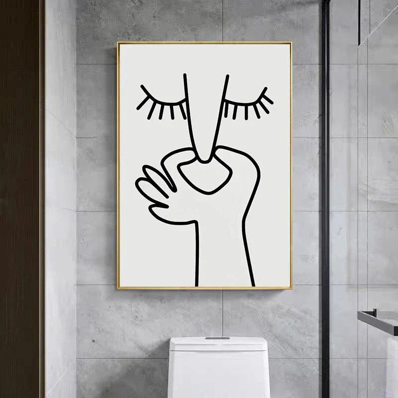 Humorous abstract canvas print with playful design, perfect for adding laughter and style to any bathroom or living space.