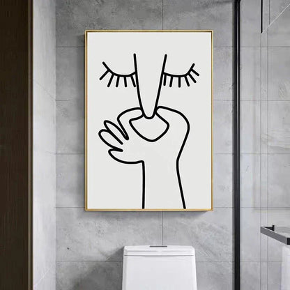 Humorous abstract canvas print with playful design, perfect for adding laughter and style to any bathroom or living space.