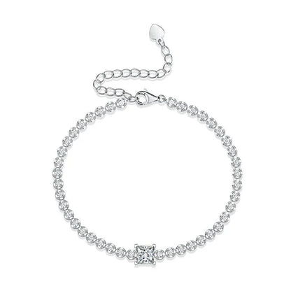 Elegant 925 silver bracelet with a captivating moissanite Rubik's Cube design, perfect for special occasions and everyday wear.