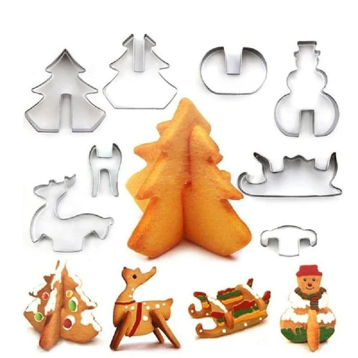 Premium stainless steel cookie cutters set with 8 versatile shapes for baking Christmas cookies, birthday treats, and more