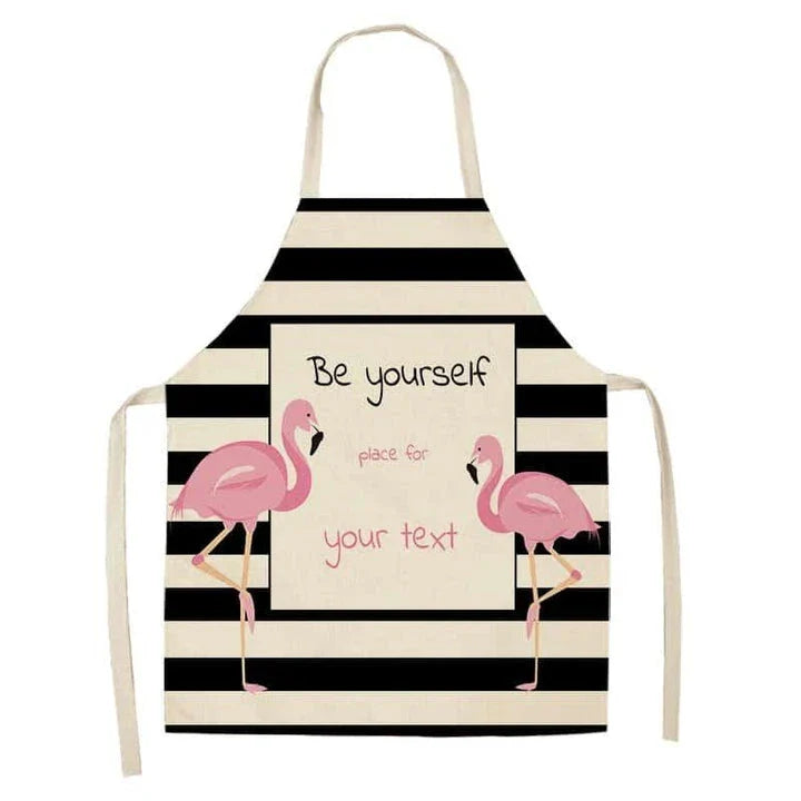 Flamingo Print Apron with Adjustable Neck Strap and Waist Ties, Made of Cotton and Linen Blend