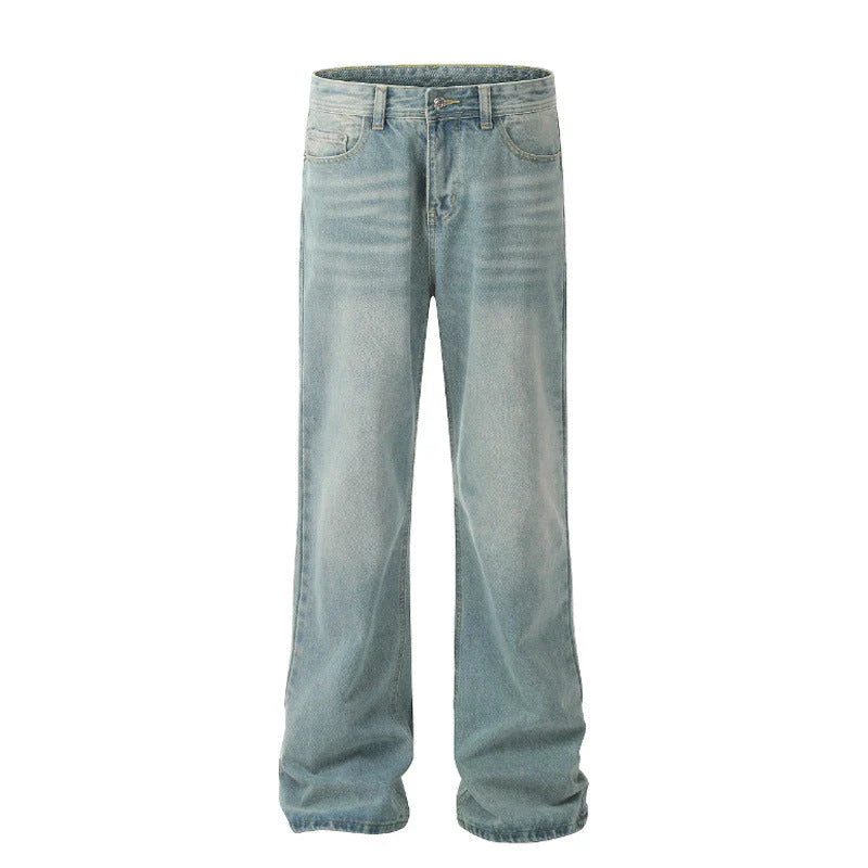 Premium light blue washed relaxed fit jeans with subtle fading and distressing, made from high-quality cotton for exceptional comfort and durability.