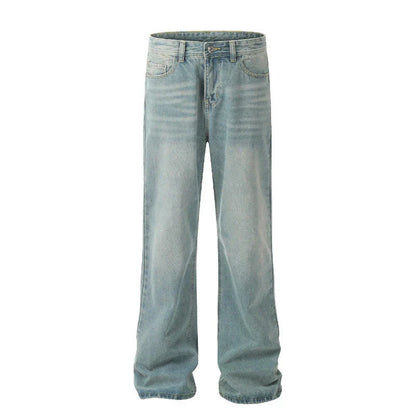 Premium light blue washed relaxed fit jeans with subtle fading and distressing, made from high-quality cotton for exceptional comfort and durability.