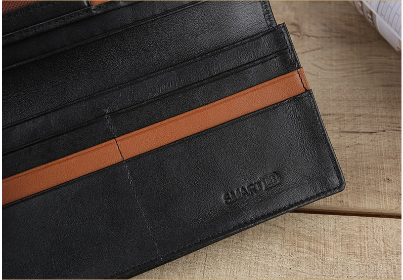 Premium large capacity anti-loss business leather clutch wallet in black colour