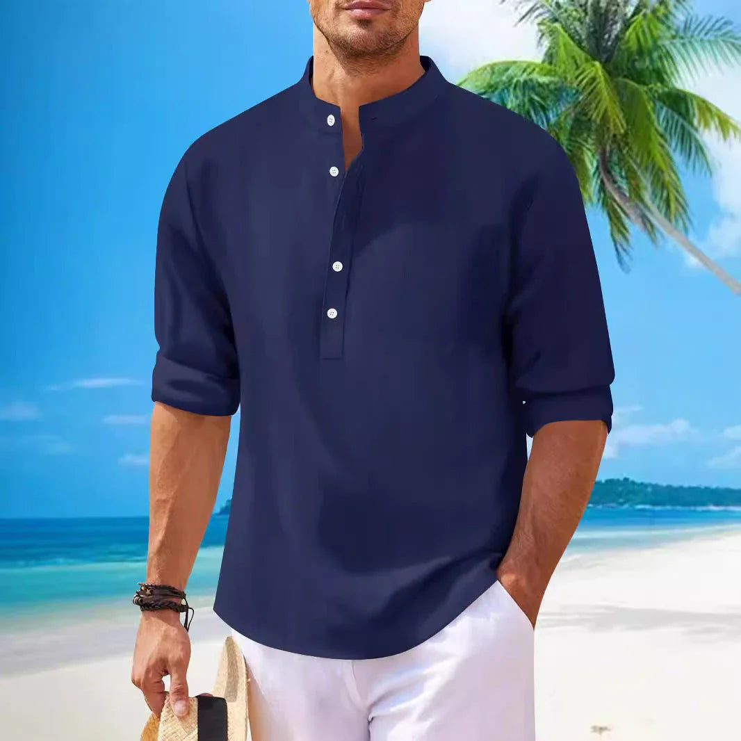Men's premium British cotton and linen long sleeve shirt in a range of classic colours and sizes