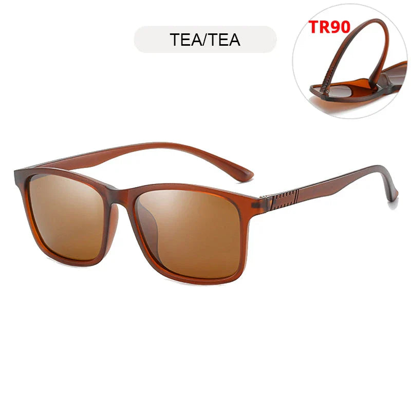 Classic Square Polarised Sunglasses with Plastic Titanium Frame and UV Protection