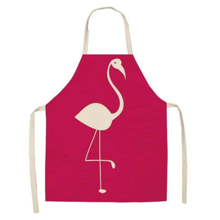 Flamingo Print Apron with Adjustable Neck Strap and Waist Ties, Made of Cotton and Linen Blend