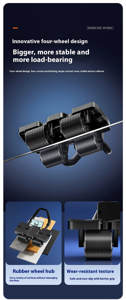 Premium 4-wheel abdominal roller with automatic rebound and mobile app for core strengthening and fitness workout