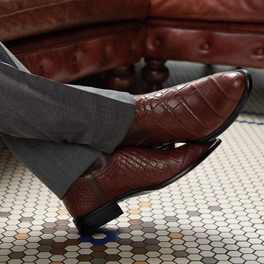 Premium black leather cowboy boots with EVA insole and durable PU outer material for men