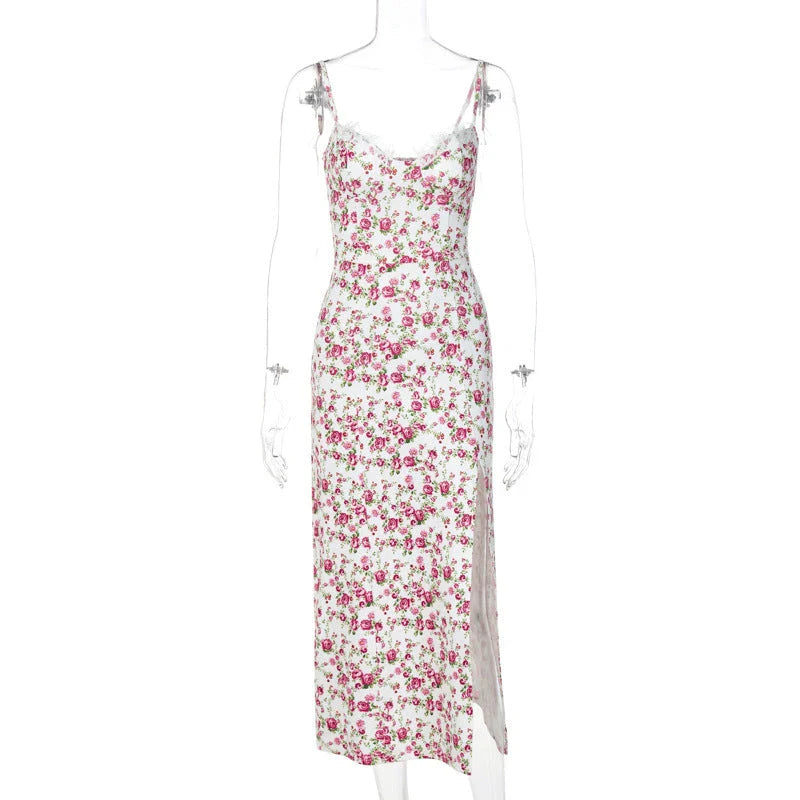 Elegant floral print maxi dress in various colours, perfect for British summer events and occasions