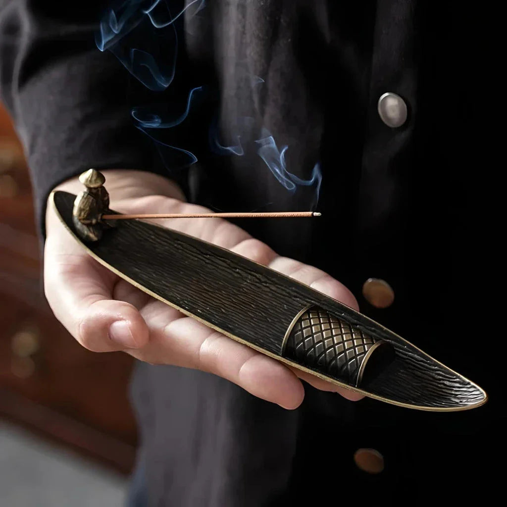 Elegant copper incense holder with Bodhi leaf design for peaceful home decor