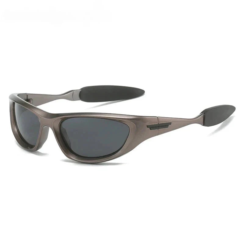Pair of premium polarized cat eye sports sunglasses with blue-gray frames and lenses