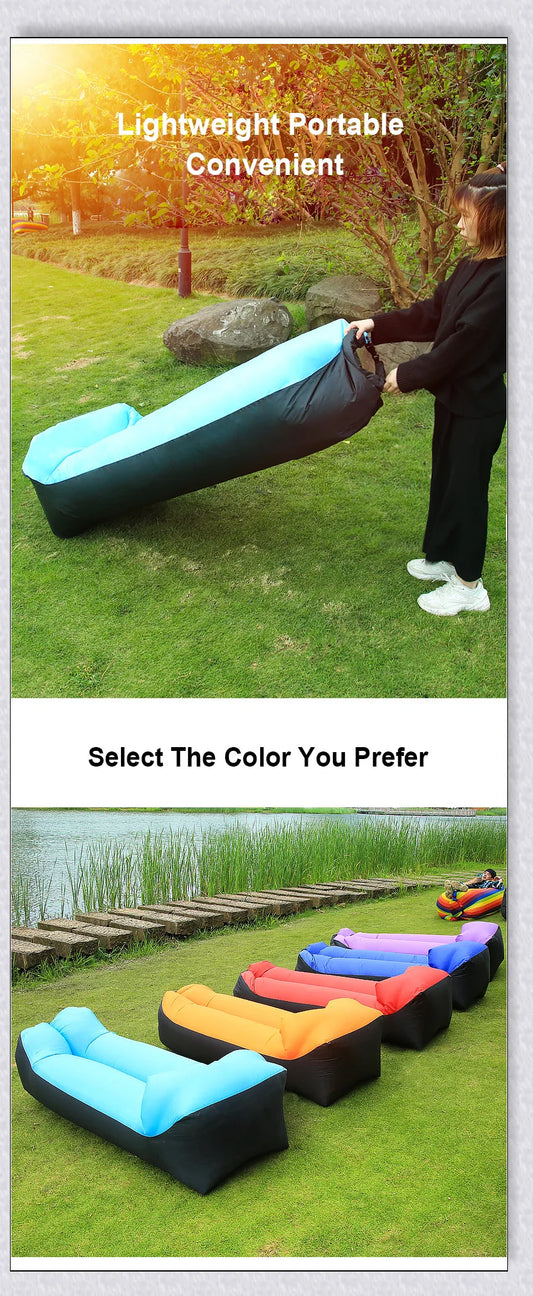 Outdoor Inflatable Couch in various vibrant colour options, perfect for relaxing in the garden, at the beach, or during a picnic