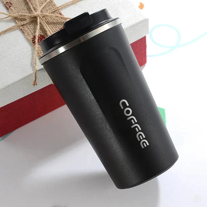 Stylish and durable stainless steel thermos mug with double-wall vacuum insulation, keeping drinks hot or cold for hours on end.