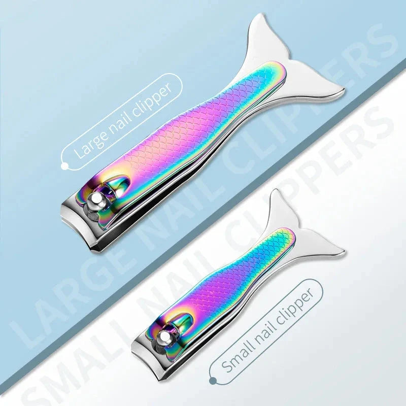 Mermaid-inspired stainless steel nail clipper in vibrant rainbow colours