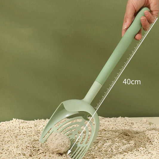 Premium Detachable Cat Litter Scoop with long handle, wide scoop, and durable plastic construction for efficient litter box cleaning