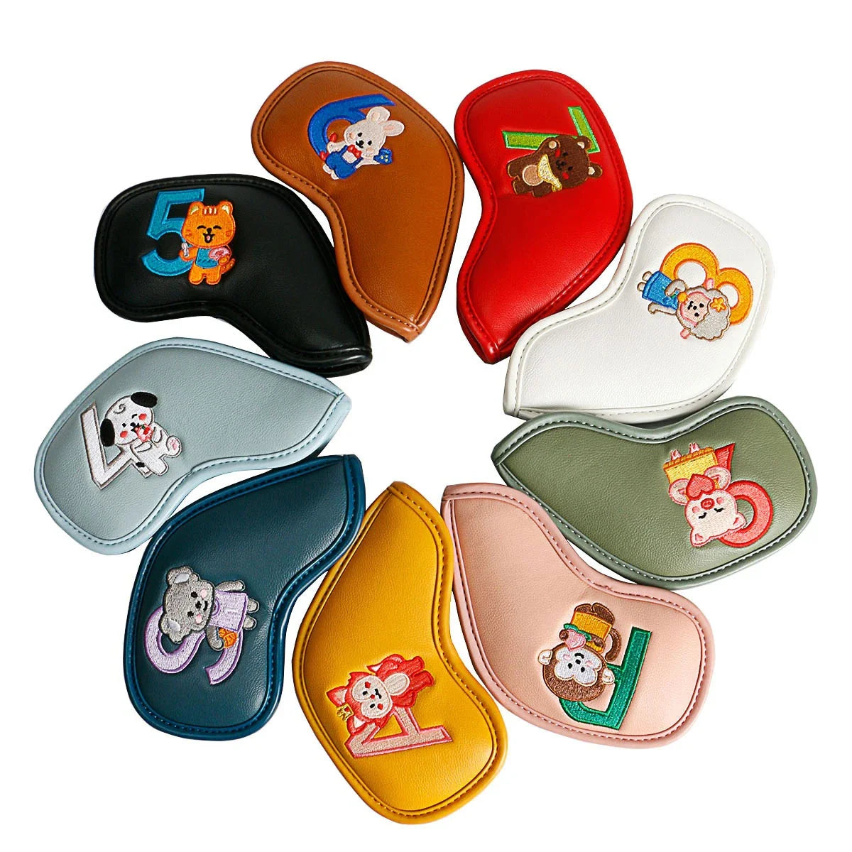 Premium printed golf iron covers in a variety of vibrant colours, designed to protect clubs and showcase personal style