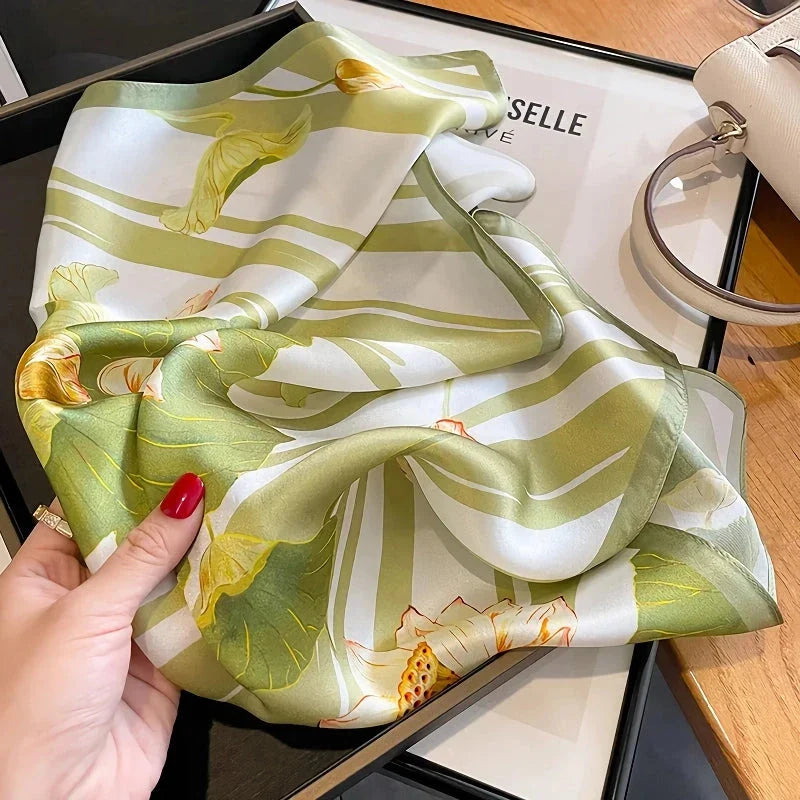 Luxury pure silk square scarf with fashion-forward print, perfect for enhancing any outfit