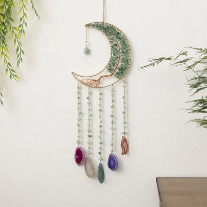 Mesmerising Moon Agate Crystal Pendant Dream Catcher with a stunning array of colourful agate crystals