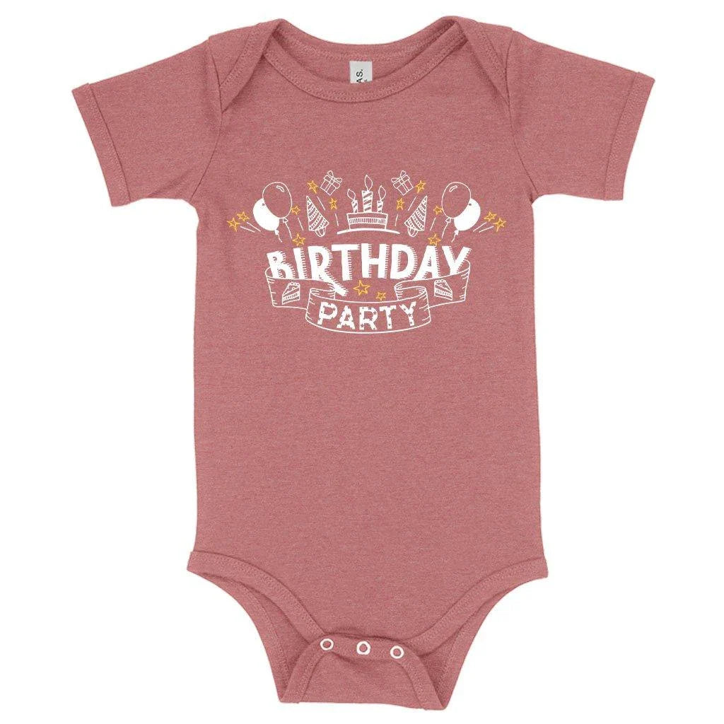 Soft, comfortable and flexible baby onesie for birthday celebrations, made with premium Airlume cotton blend fabric in the USA.