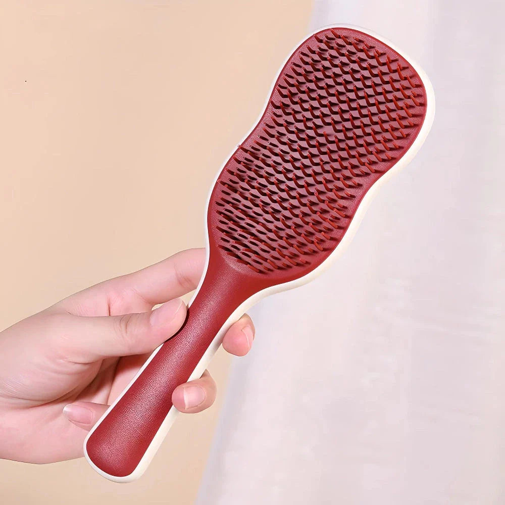 Salon-quality hair straightening comb with air cushion for soothing scalp massage, available in vibrant colours