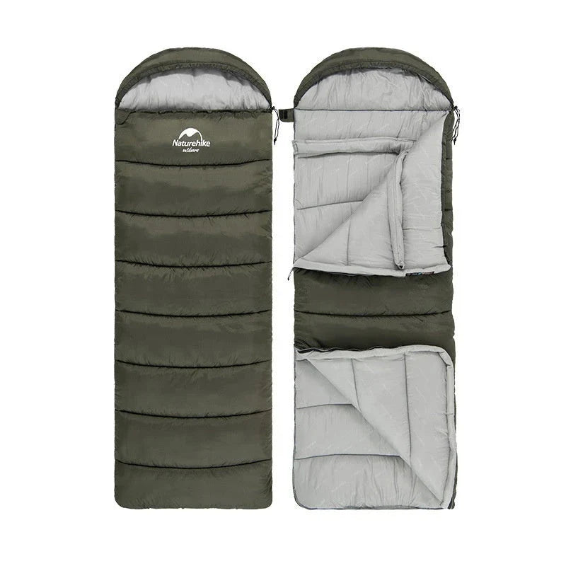 Naturehike Luxury Down-filled Sleeping Bag for Outdoor Camping in Hollow Cotton/Clay Gray, Hollow Cotton/Moxa Leaf Green, and Down Cotton/Sky Blue colours