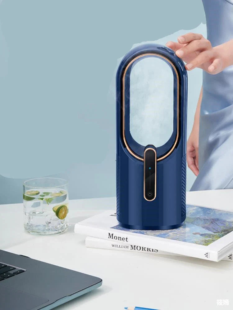 Compact, portable electric fan in off-white colour for student dormitories and small living spaces