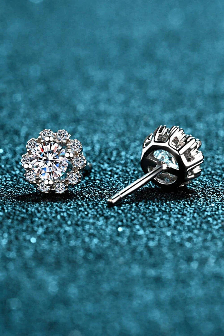 Captivating Moissanite Floral Stud Earrings in 925 Sterling Silver with Zircon Accents