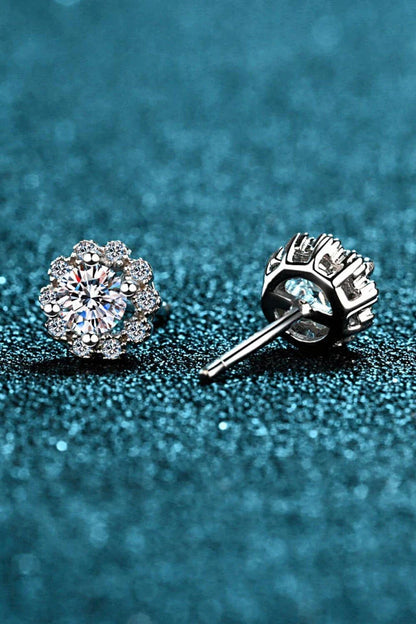 Captivating Moissanite Floral Stud Earrings in 925 Sterling Silver with Zircon Accents