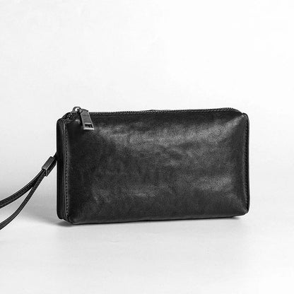 Retro Casual Men's Top Leather Wallet in Premium Cow Leather with Zipper Closure and Polyester Cotton Lining