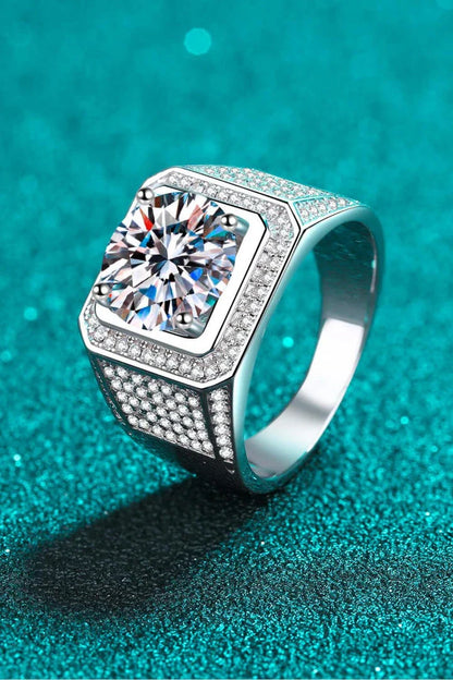 Elegant 925 sterling silver ring featuring a mesmerizing moissanite centre stone and delicate zircon accent stones