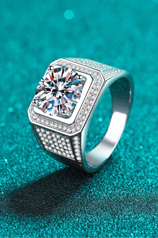 Elegant 925 sterling silver ring featuring a mesmerizing moissanite centre stone and delicate zircon accent stones