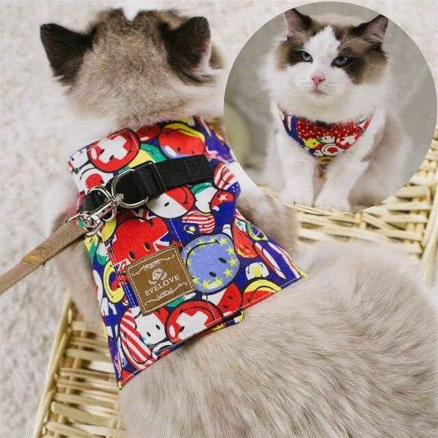 Premium cat harness with adjustable straps and leash for outdoor adventures, featuring a sophisticated gentleman's style design.