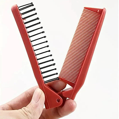 Premium folding pocket comb in stylish red colour, designed for effortless hair styling on the go