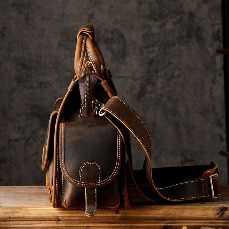 Trendha Men's Personality Leather Postman Handbag - A premium full-grain leather bag with a timeless British design, perfect for the modern gentleman