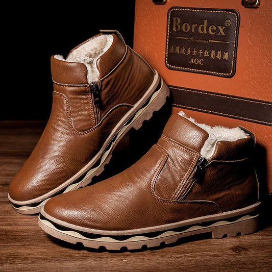 Stylish men's casual Martin boots in black and brown, featuring a timeless British-inspired design with a durable rubber sole and soft, supple artificial PU upper.