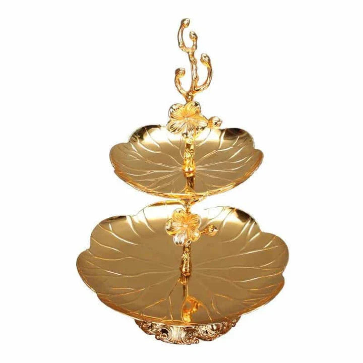 Elegant gold wedding cake stand with a sleek and sturdy metal construction, perfect for showcasing your wedding cake in style.