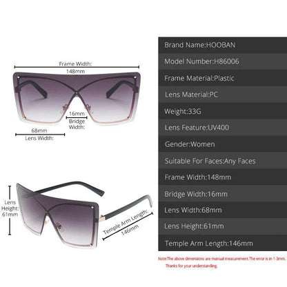 Fashionable oversized flat top sunglasses with gradient lenses and a sleek, rimless plastic frame