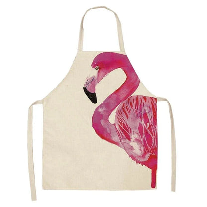 Flamingo Print Apron with Adjustable Neck Strap and Waist Ties, Made of Cotton and Linen Blend