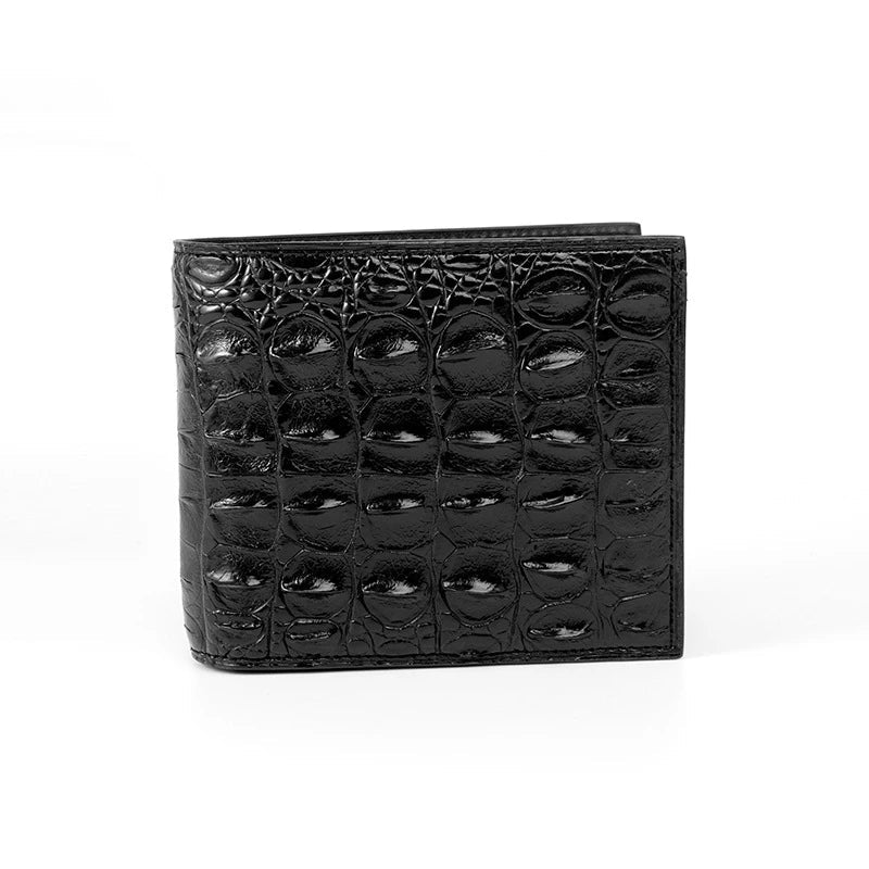 Sophisticated men's leather wallet in black, made from premium crocodile skin for a refined and durable everyday accessory