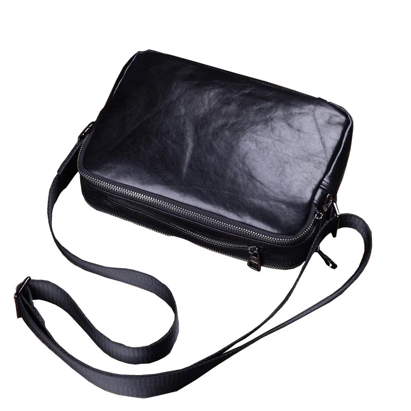 Handmade premium leather shoulder bag for men, featuring a cross-body design and retro-inspired style