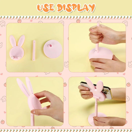 Delightful Bunny Desktop Mobile Phone Stand with Adjustable Telescopic Design for Secure Device Viewing