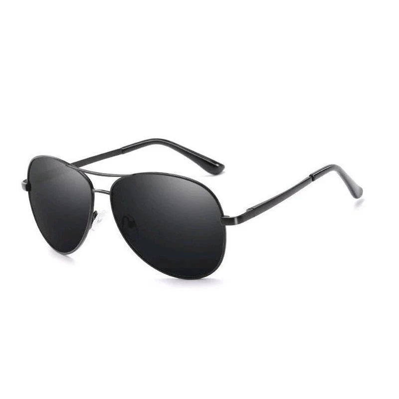 Photochromic Pilot Sunglasses with silver lenses that adjust tint based on light conditions