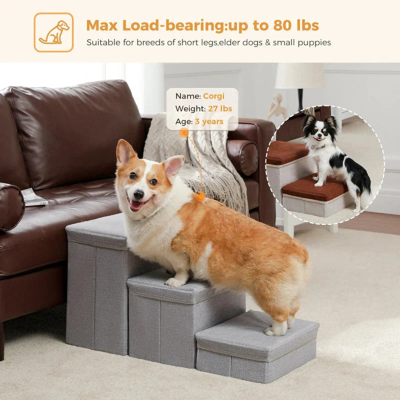 Durable 2-in-1 Pet Steps & Storage Ladder for Dogs and Puppies, made of high-quality wood with a hidden storage compartment