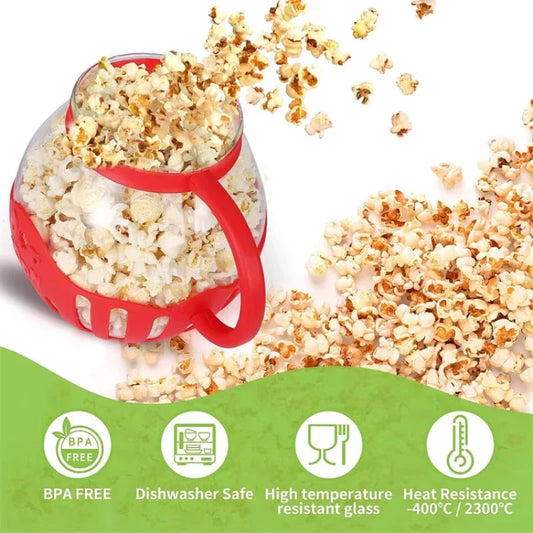 Premium microwave glass popcorn popper with silicone lid for easy steam release and portion control