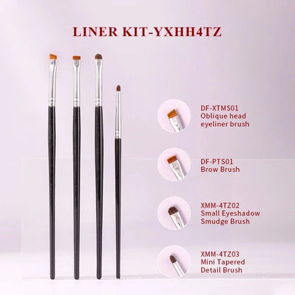 Premium 4-Piece Synthetic Eye Makeup Brush Set with Wooden Handles for Precise Application and Blending