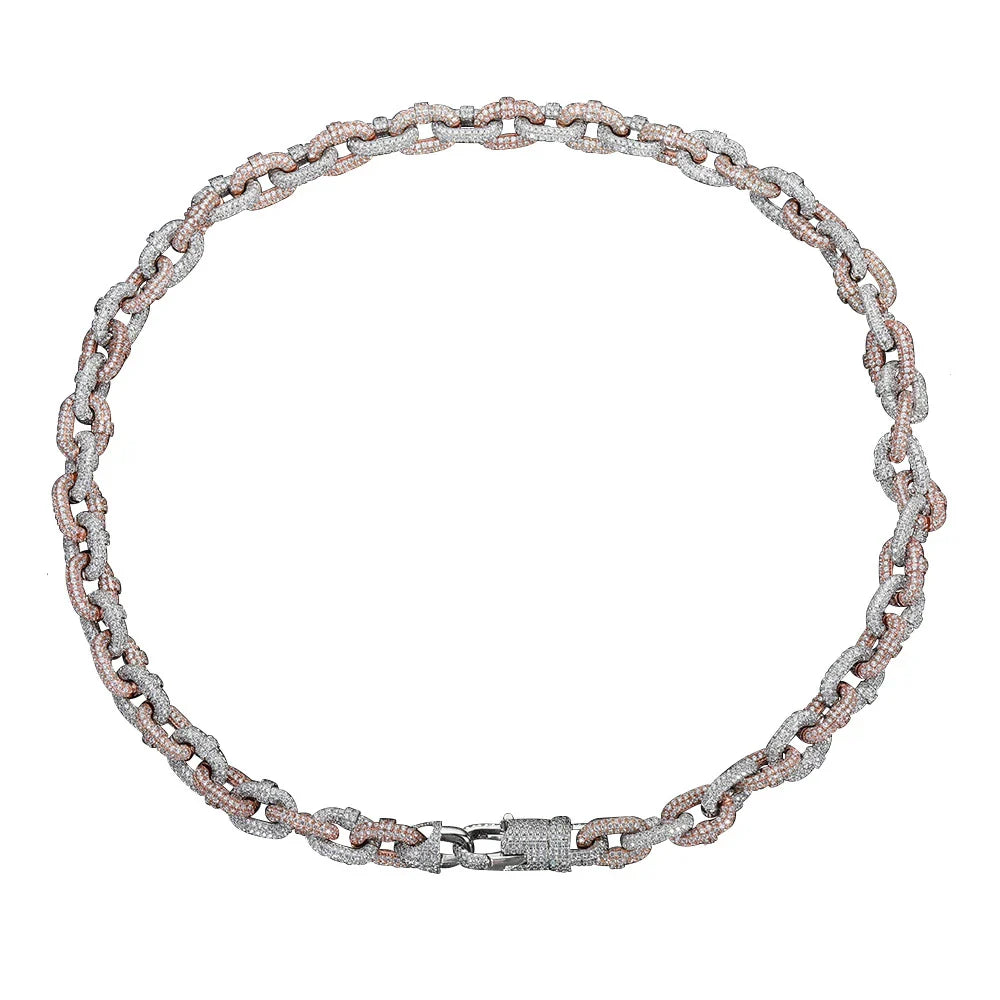 Premium two-tone copper necklace with inlaid zircon detailing and classic Cuban link chain design