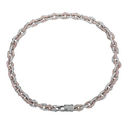 Premium two-tone copper necklace with inlaid zircon detailing and classic Cuban link chain design