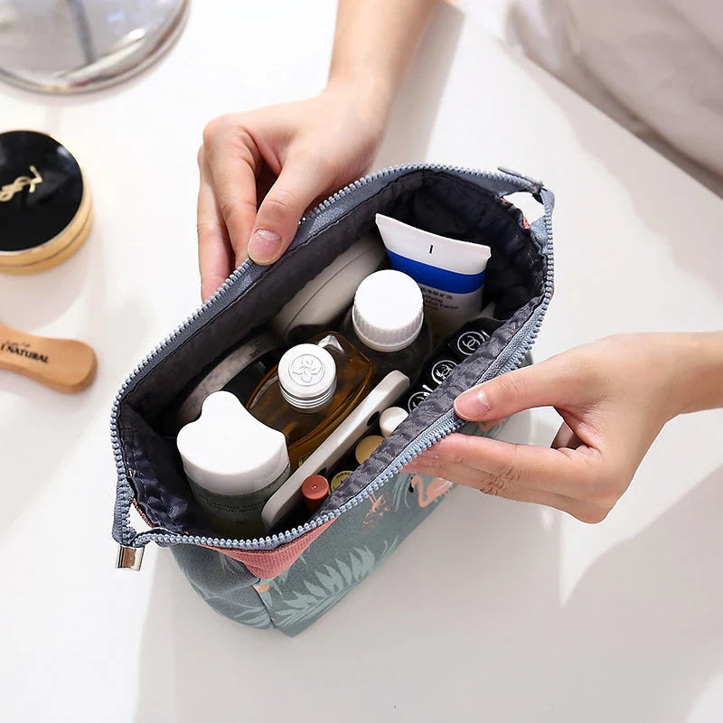 Premium Makeup and Cosmetics Organiser Bag in Flamingo Design with Spacious Interior and Customisable Storage Options