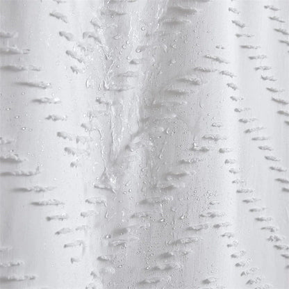 Modern Farmhouse Waterproof White Shower Curtain with Chevron Tufted Pattern